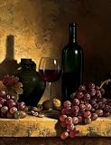 Wine Bottle, Grapes And Walnuts Art Print Poster By Loran Speck, 11  x 14 