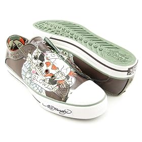 ED HARDY by Christian Audigier Mens Tattoo Lowrise Patent Leather Sneakers Shoes Chocolate