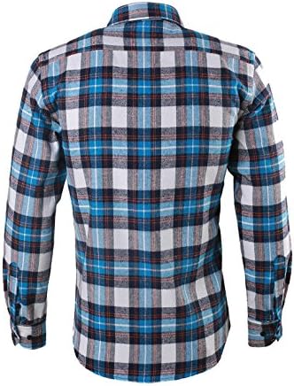 XQS Men's Casual Long Sleeve Button down Flannel Shirt Light Blue Large