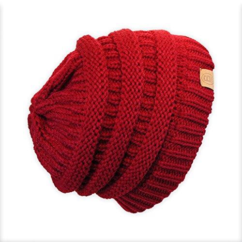 Basico Unisex Warm Chunky Soft Stretch Cable Knit Beanie Cap Hat(A-Red)