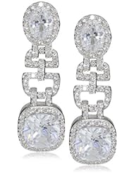 CZ by Kenneth Jay Lane "Classic Cushions" Rhodium-Plated Pave Cushion Post Earrings