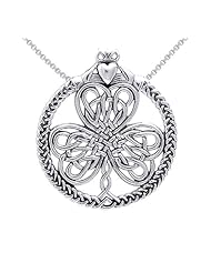 Sterling Silver Celtic Heart in Hands Clover Necklace
