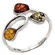 Baltic Multicolor Amber Sterling Silver Three Stones Drop Cut Ring Size 7