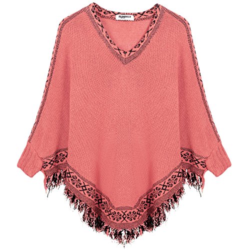 Zeagoo Women s Batwing Sleeve Tassels Hem Cloak Knitting Sweater
