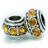 2 Two of Birthstone November Gold Topaz Rhinestone Rhinestone spacer Bead Pandora Troll Chamilia Biagi Bead Compatible by Pro Jewelry