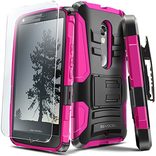 EvocelÂ® DROID MAXX 2 Case [Generation Series] Rugged Holster [Kickstand & Belt Swivel Clip] + HD Screen Protector For DROID Maxx 2 XT1565/ Moto X Play (2015 Release), Pink (EVO-MOTXT1565-AB205)