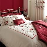 Victoriana Cream Red Embroidered King Size Duvet Quilt Cover Catherine Lansfield