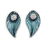 Teal Enamel Leaf Silver Stud Earrings JC57473