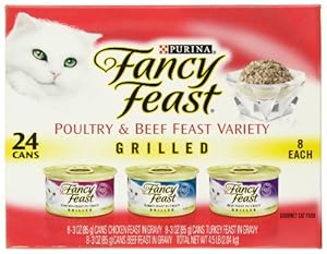 Fancy Feast Gourmet Cat Food, 3-Flavor Grilled Variety Pack (Beef, Turkey & Chicken), 3-Ounce Cans (Pack of 24) Fancy Feast Gourmet Cat Food, 3-Flavor Grilled Variety Pack (Beef, Turkey & Chicken), 3-Ounce Cans (Pack of 24)