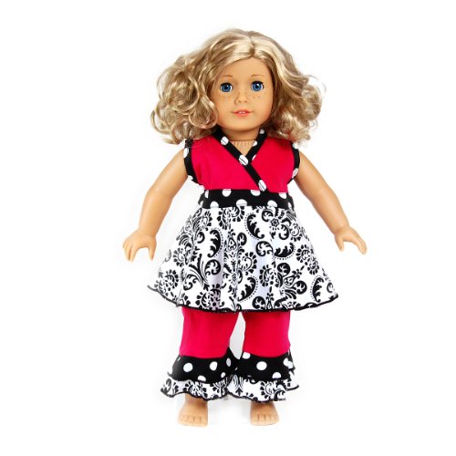 Black Floral & Hot Pink 2pc Doll Outfit Clothing -- Fits 18