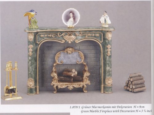 Childrens Toyshop  Toys : Reutter Porcelain Miniature Green Fireplace with Accessories