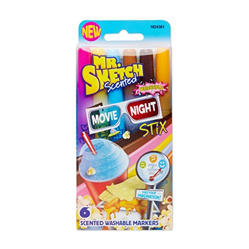 Mr. Sketch Stix Washable Scented Watercolor Markers, Fine-Tip, Set of 6, Movie Night Colors (1924301)