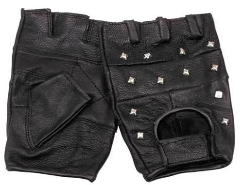 Leder Handschuhe ohne Finger mit NIETEN schwarz S-XXL