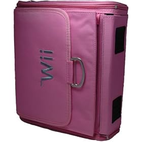 Stylish Pink Travel Carrying Case for Nintendo Wii Console with shoulder Belt