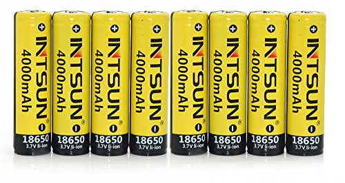 Intsun 8pcs 3.7V 18650 4000mah Rechargeable Li-ion Battery with PCB for LED Flashlight, Headlamps, search light lamp, etc