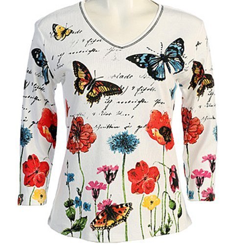 Jess & Jane – Joyful, Rhinestones, V-Neck, White Top