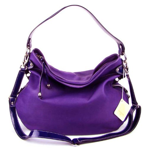 CAVALCANTI Italian Purple Calf Leather Designer Large Hobo Shoulder Bag