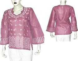 Women's Shirts Tops Kurtis India Clothes Chikan Embroidery Size M