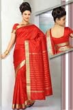 Spicy Red Art Silk Saree Sari fabric India Golden Border