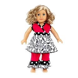 Black Floral & Hot Pink 2pc Doll Outfit Clothing -- Fits 18" American Girl Doll