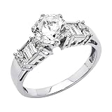 14K White Gold Round Solitaire CZ Cubic Zirconia Wedding Engagement Ring Band - Size 8.5