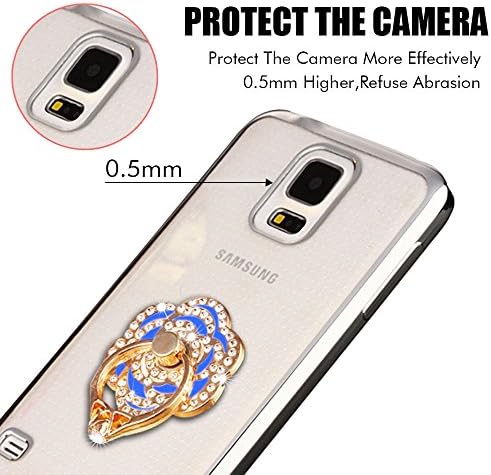 For Samsung Galaxy S5 Ring Stand Case Back Cover, TEFOMATE® Samsung S5 TPUCases Electroplating Edge Soft, Ultra Thin Cover Cases for Samsung S5 Silver[Retail Package] (Blue Flower)