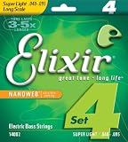 Elixir Strings Electric Bass Strings, 4-String, Super Light, Long Scale NANOWEB Coating