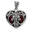 Sterling Silver Red Enamel & Marcasite Heart Pendant
