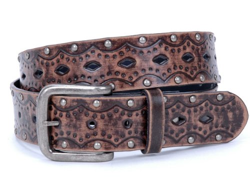 Snap on Studded Vintage Embossed Leather Jean belt