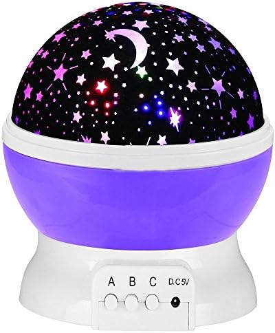 SZNEX Moon And Star Lighting Lamp 4 LED Bead 360 Degree Romantic Room Rotating Cosmos Star Projector Light Lamp Starry Moon Sky Night Projector Kid Bedroom Lamp for Christmas With USB Cable (Purple)