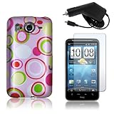 HTC Inspire 4G - Circles on Pink Hard Plastic Skin Case Cover + Car Charger ....