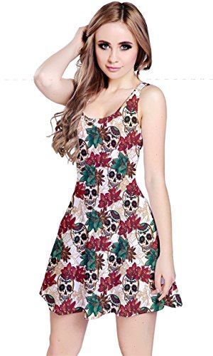 CowCow Womens Skull With Flowers Sleeveless Dress