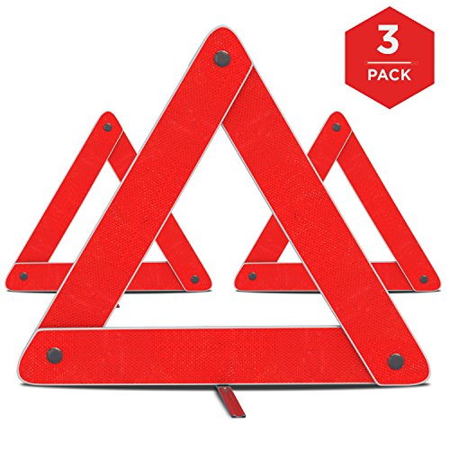 Emergency Warning Triangle by mAutoTM, Foldable Reflective Safety Warning Sign, Roadside Hazard Triangle Symbol Warning Sign w/Secure Base, Early Warning Road Safety Triangle 3 Pack