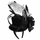Cocktail Black Mini Top Hat W/Net Trim Headband