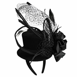 Cocktail Black Mini Top Hat W/Net Trim Headband