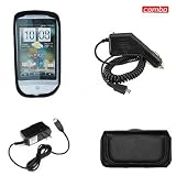 HTC Hero CDMA Sprint Combo Solid Black Silicon Skin Case Faceplate Cover + Black Horizontal Leather Pouch + Rapid Car Charger + Home Wall Charger for HTC Hero CDMA Sprint
