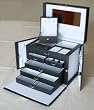 SHINING IMAGE HUGE GREY LEATHER JEWELRY BOX / CASE / STORAGE / ORGANIZER WITH TRAVEL CASE AND LOCK
