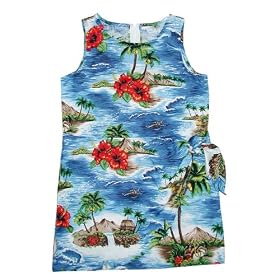 Red Hibiscus Island Girl's Hawaiian Aloha Sleeveless Faux Wrap Sarong Dress
