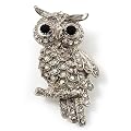 "Eulen" Brosche/ Anh�nger mit transparentem Strass im Diamant-Design (Silberfarben)