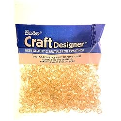 Pony Beads, Gold Glitter, 245pc Pkg (Pack of 1)