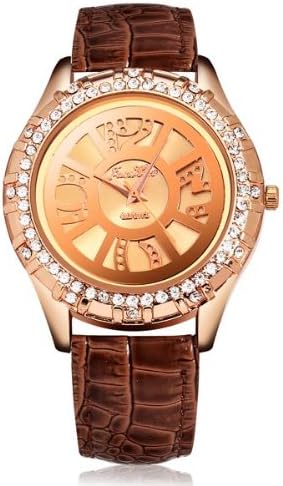 Fashion Crystal Big Dial Women Leather Quartz Wrist Watch.