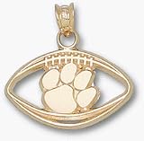 Clemson Tigers Pierced Paw Football Pendant - 14KT Gold Jewelry