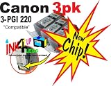 3pk non OEM Canon PGI-220 compatible black Ink Cartridge With CHIP! (3) CLI 220 black. Fits Canon All-in-One Machines PIXMA MP620 PIXMA MP980 PIXMA MX860 PIXUS MP610 Canon Photo Printers PIXMA iP3600 PIXMA iP4600.