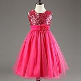 WIN 子供ドレス キッズワンピース 女の子スカート ガールズフォーマル 発表会 結婚式 入園式 演奏会 花嫁介添人 七五三 卒業式 お嬢様のドレス 欧美風 全十色 (150cm, バラ色)