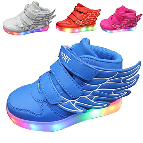Kid boy girl LED light up sneaker athletic wings shoe High Student dance Boot USB Charge
