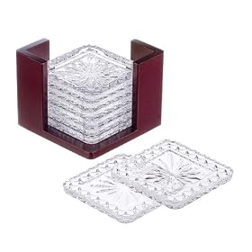 Estate Coaster Set of 8 with Wood Holder by Crystal Clear