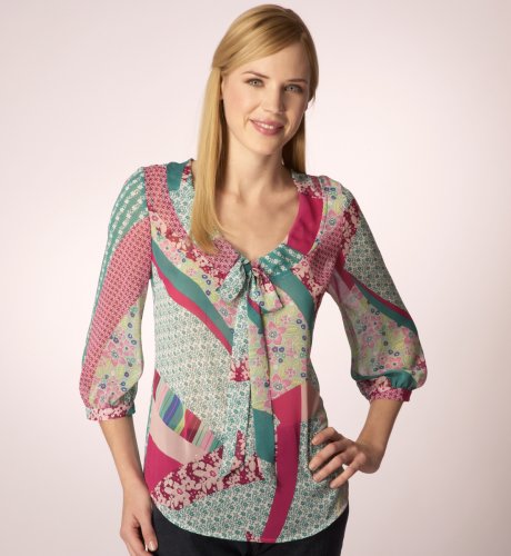 Per Una Tie Neck Patchwork Blouse clothing