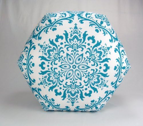 24" Floor Ottoman Pouf Pillow, Turquoise White Damask