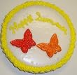Cookie Cake Pie with Pecan Cookie and Chocolate Cake 9"-Topped with Tropical Punch and Cherry Butterfly Lollipop