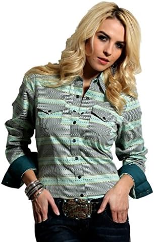 Cruel Girl Western Shirt Womens L/S Snap Logo M Green Black CTW9388003